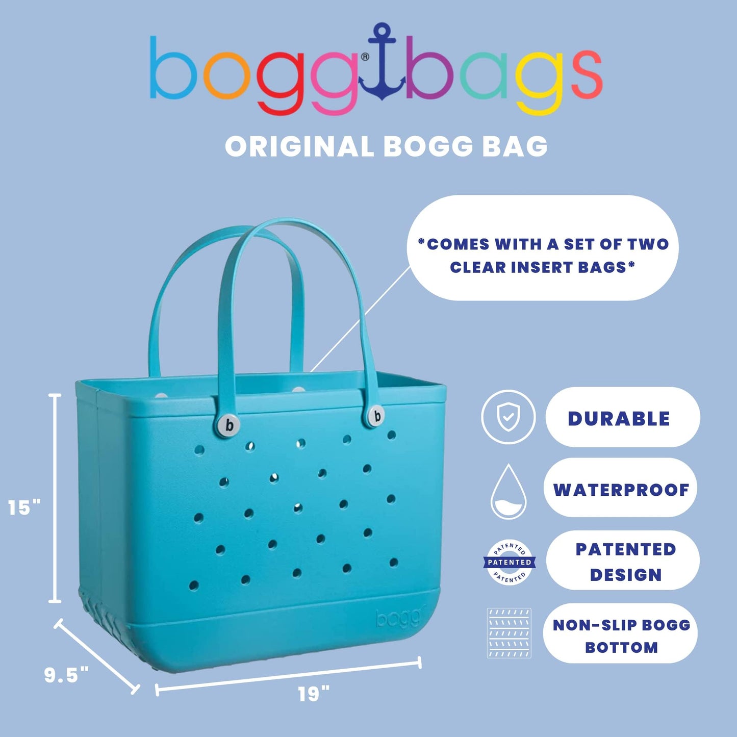 BOGG BAG - Original, Large Tote - Tiff, White Buttons - 19in L x 9in W x 14in H - Beach, Pool, Boat, Sports - All Purpose EVA - Lightweight, Washable, Durable