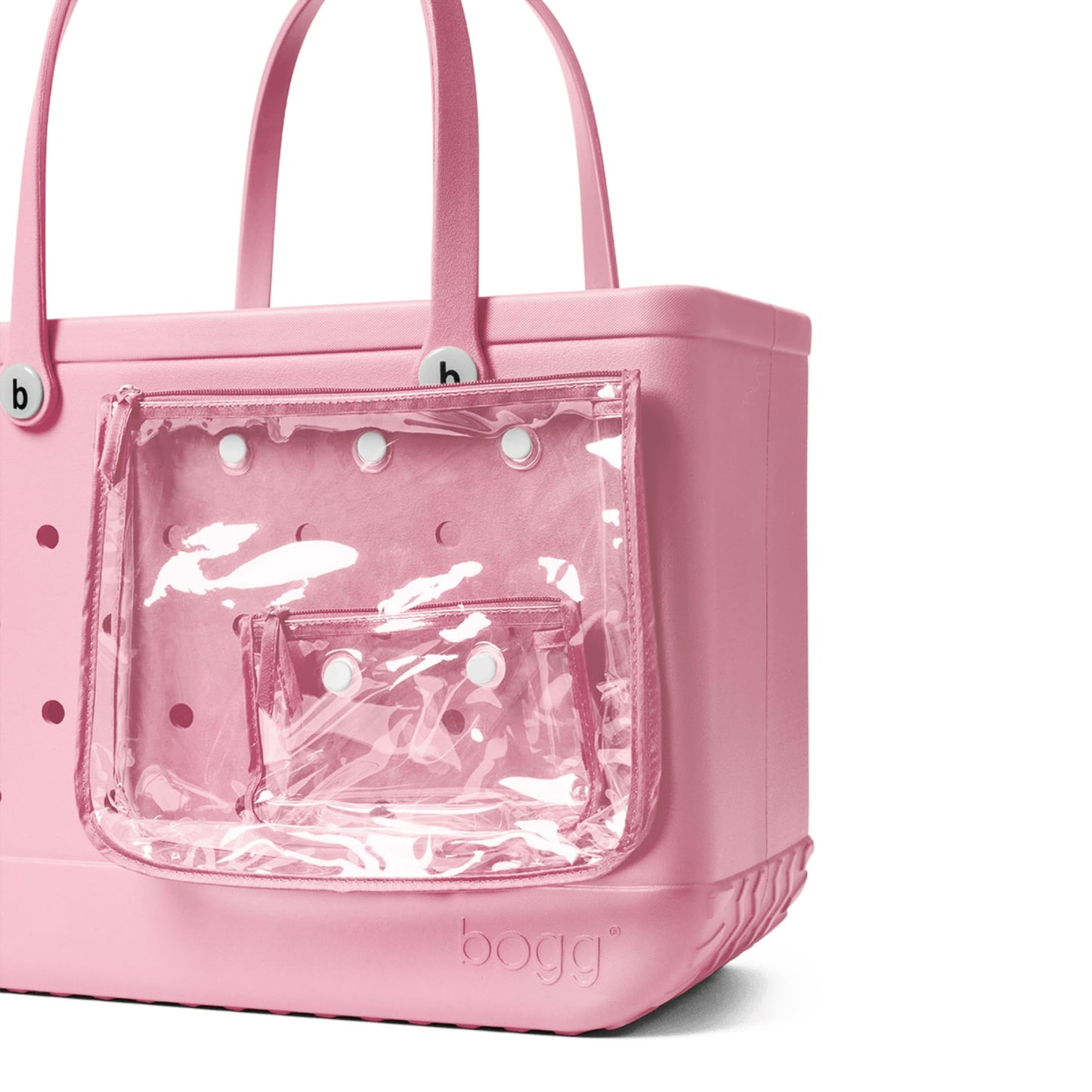 BOGG BAG - Original, Large Tote - Blowing Pink Bubbles, White Buttons - 19in L x 9in W x 14in H - Beach, Pool, Boat, Sports - All Purpose EVA - Lightweight, Washable, Durable