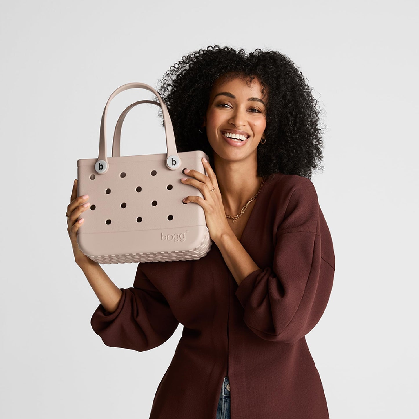 BOGG BAG - Bitty, Small Tote - Mushroom, White Buttons - 11in L x 4.5in W x 8.5in H - Beach, Pool, Boat, Work, Sports - All Purpose EVA - Lightweight, Washable, Durable