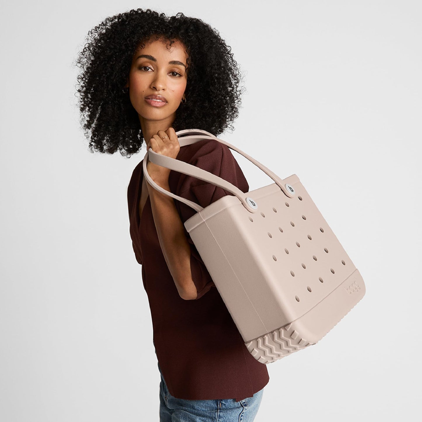 BOGG BAG - Medium Tote - Petal Pink, White Buttons - 15in L x 5in W x 12.5in H - Beach, Pool, Boat, Work, Sports - All Purpose EVA - Lightweight, Washable, Durable
