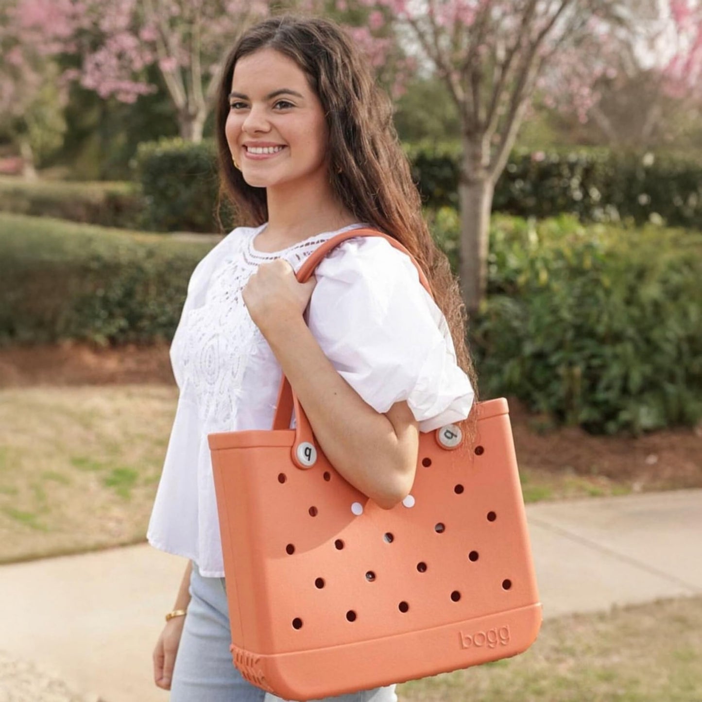 BOGG BAG - Medium Tote - Creamsicle Dreamsicle, White Buttons - 15in L x 5in W x 12.5in H - Beach, Pool, Boat, Work, Sports - All Purpose EVA - Lightweight, Washable, Durable