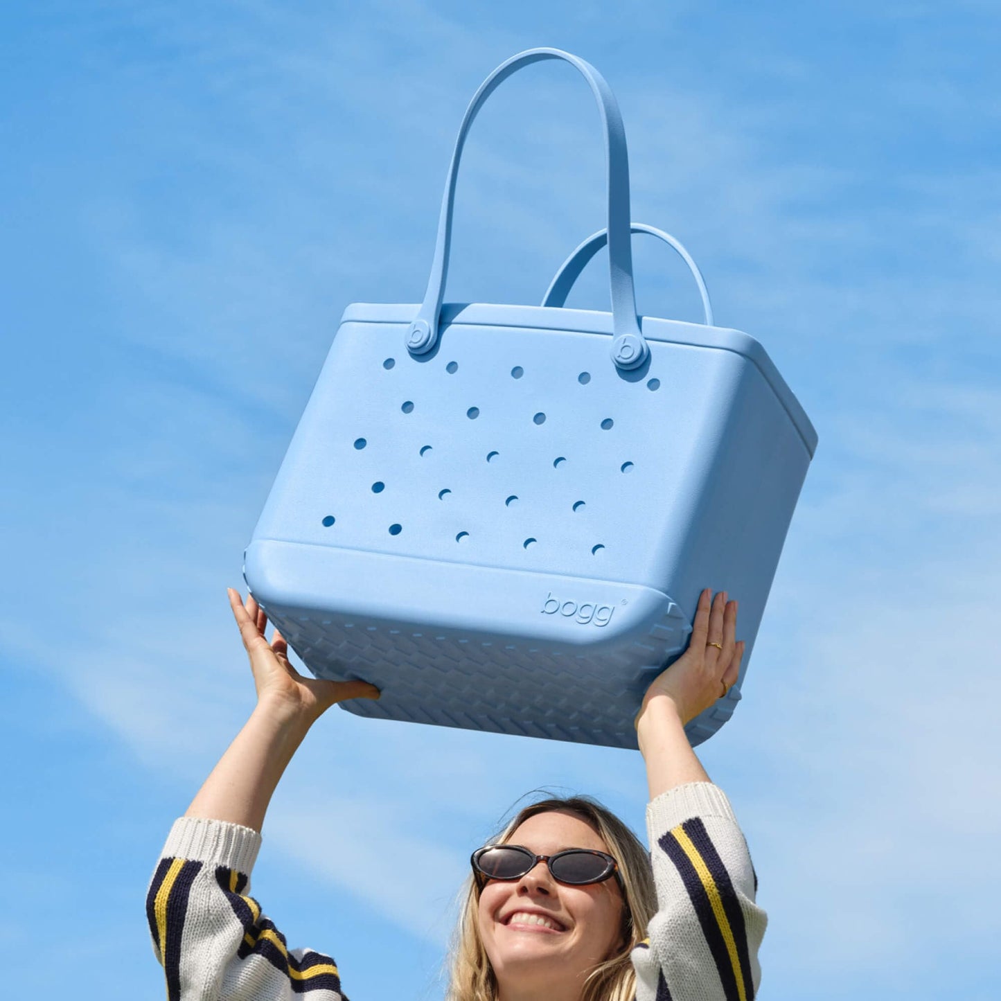 BOGG BAG - Original, Large Tote - Blue-eyed, White Buttons - 19in L x 9in W x 14in H - Beach, Pool, Boat, Sports - All Purpose EVA - Lightweight, Washable, Durable