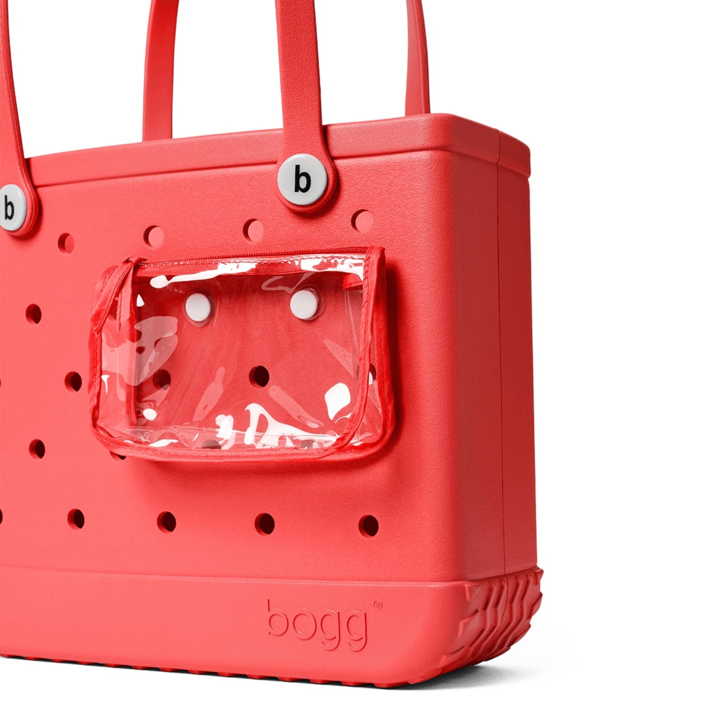 BOGG BAG - Medium Tote - Coral Me Mine, White Buttons - 15in L x 5in W x 12.5in H - Beach, Pool, Boat, Work, Sports - All Purpose EVA - Lightweight, Washable, Durable