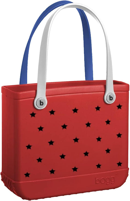 BOGG BAG - Medium Tote - Stars and Stripes, White Buttons - 15in L x 5in W x 12.5in H - Beach, Pool, Boat, Work, Sports - All Purpose EVA - Lightweight, Washable, Durable